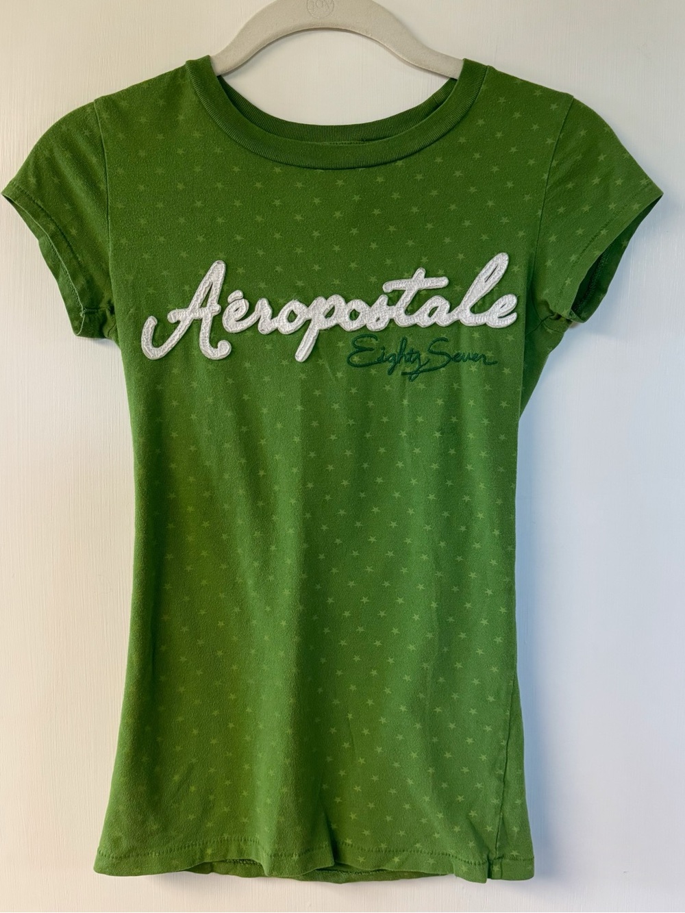 Y2K Aero Aeropostale Green Baby Tee White Logo Embroidered Shirt Size Juniors XS
